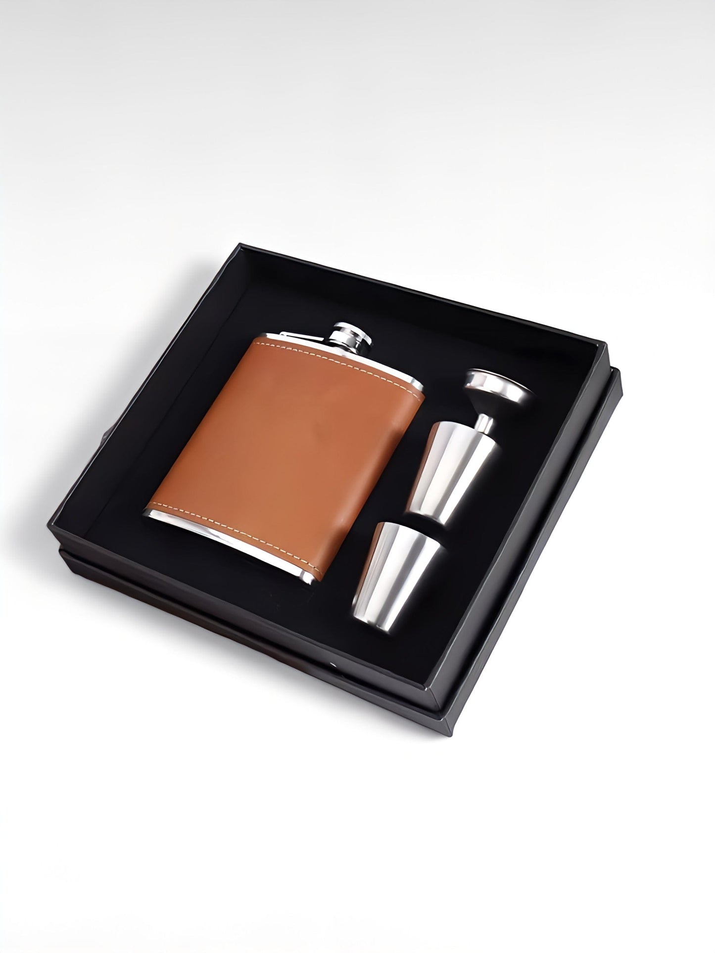 Coffret flasque alcool marron / 200ml / acier inoxydable