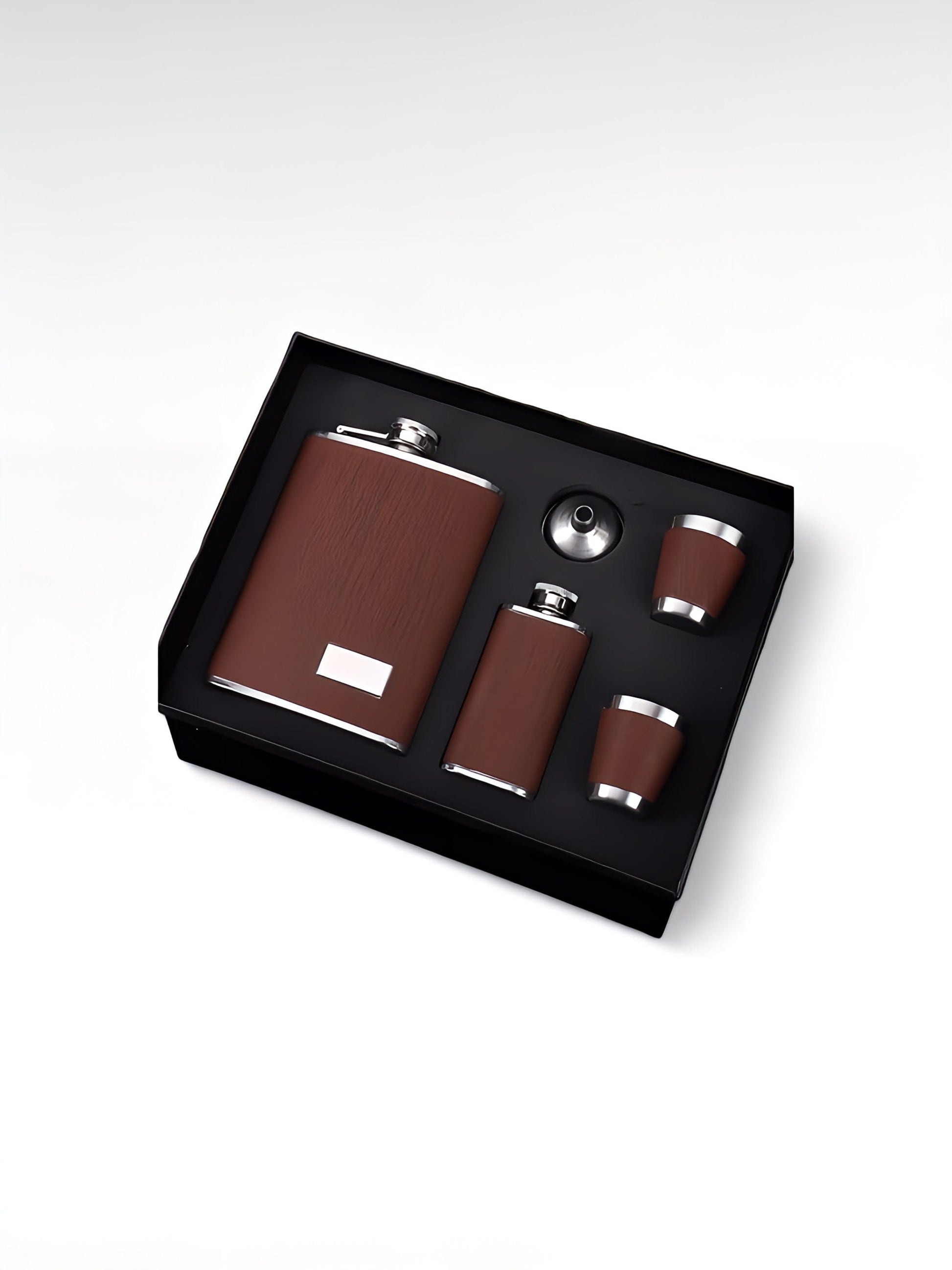 Coffret flasque alcool marron / 260ml / acier inoxydable