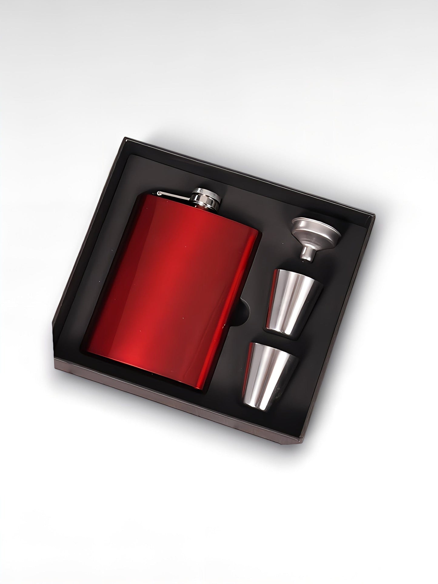 Coffret flasque alcool rouge / 200ml / acier inoxydable