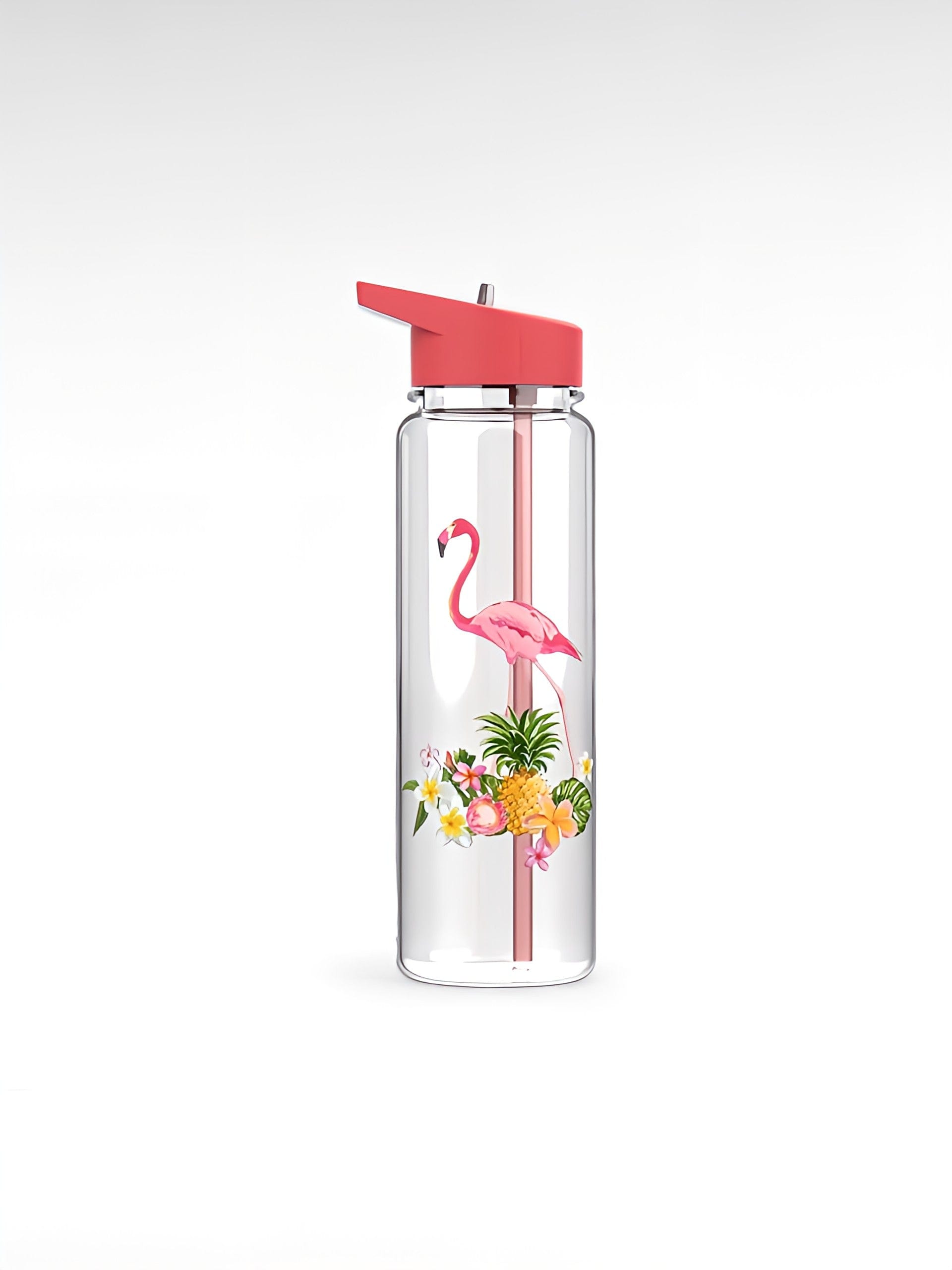 Gourde avec paille flamant rose rose / 750ml / plastique sans bpa