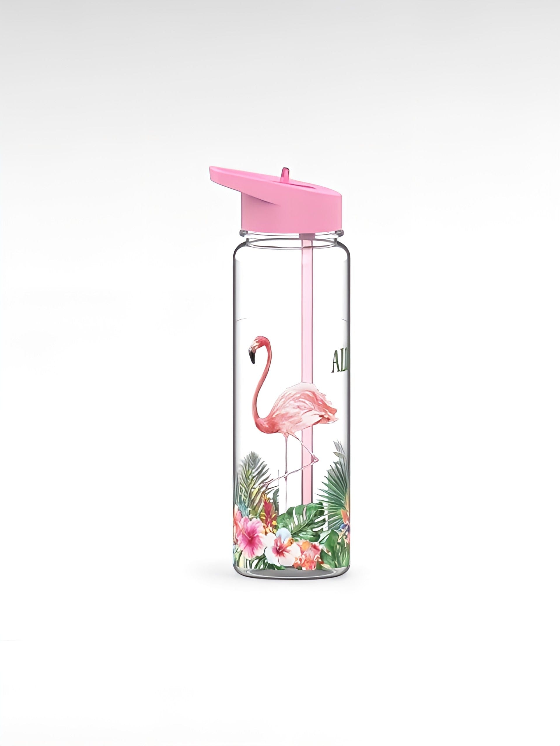 Gourde avec paille flamant rose rose clair / 750ml / plastique sans bpa