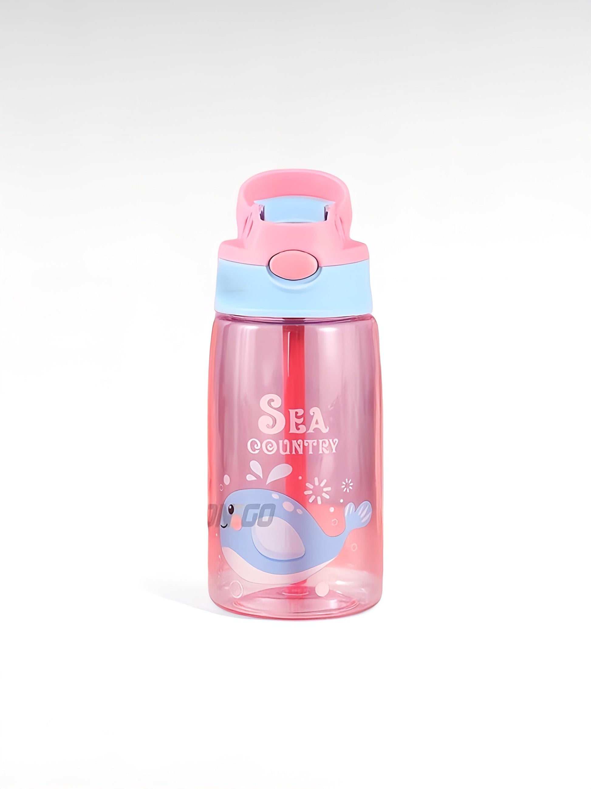 Gourde enfant avec paille rose / 480ml / plastique