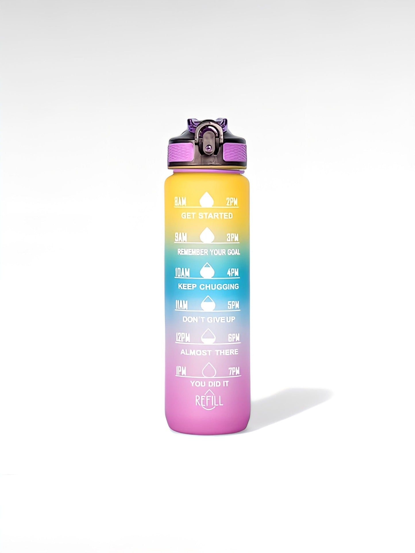 Gourde graduée heure 1l jaune-vert-violet / 1000ml / plastique