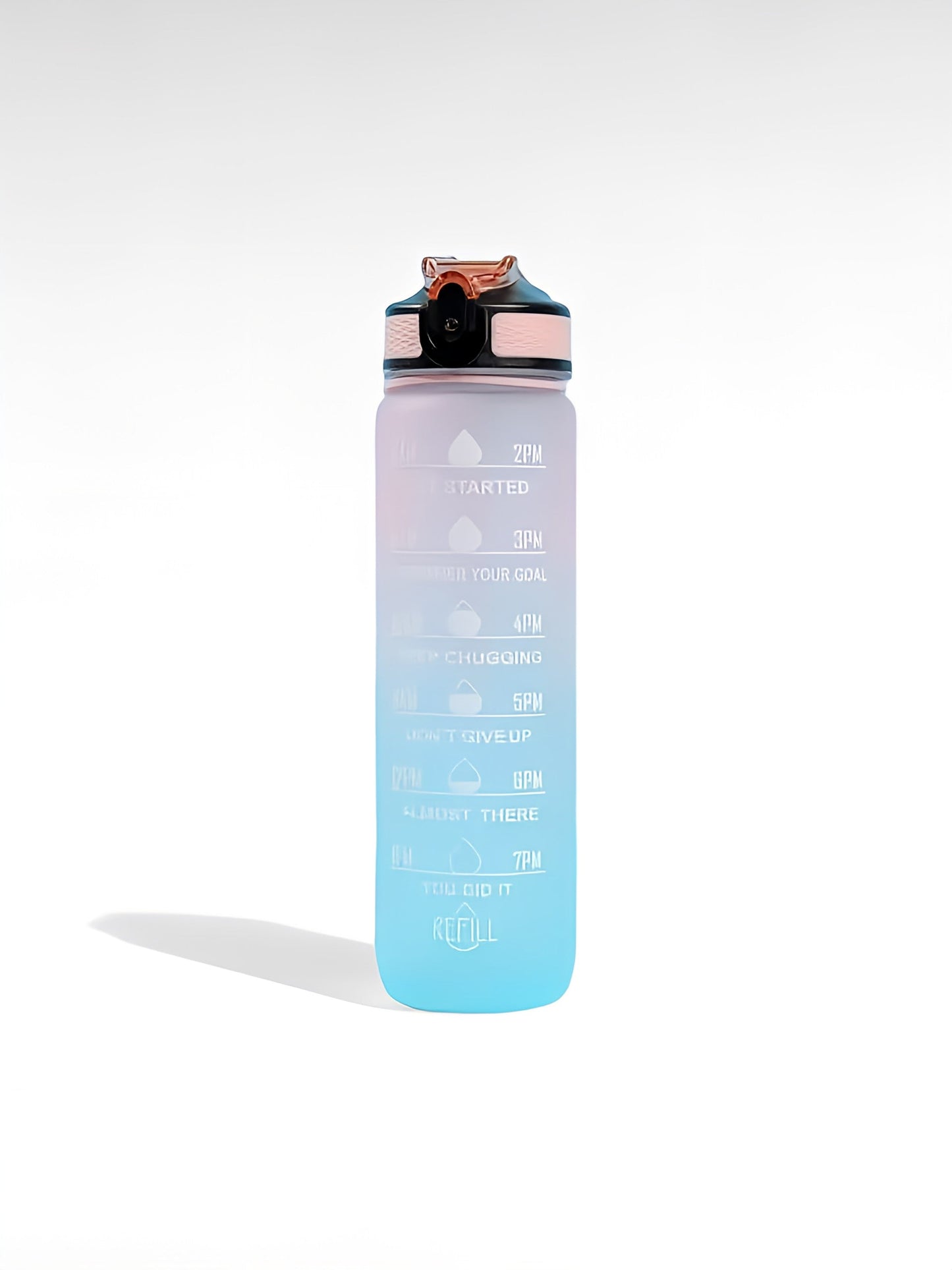 Gourde graduée heure 1l rose clair bleu / 1000ml / plastique