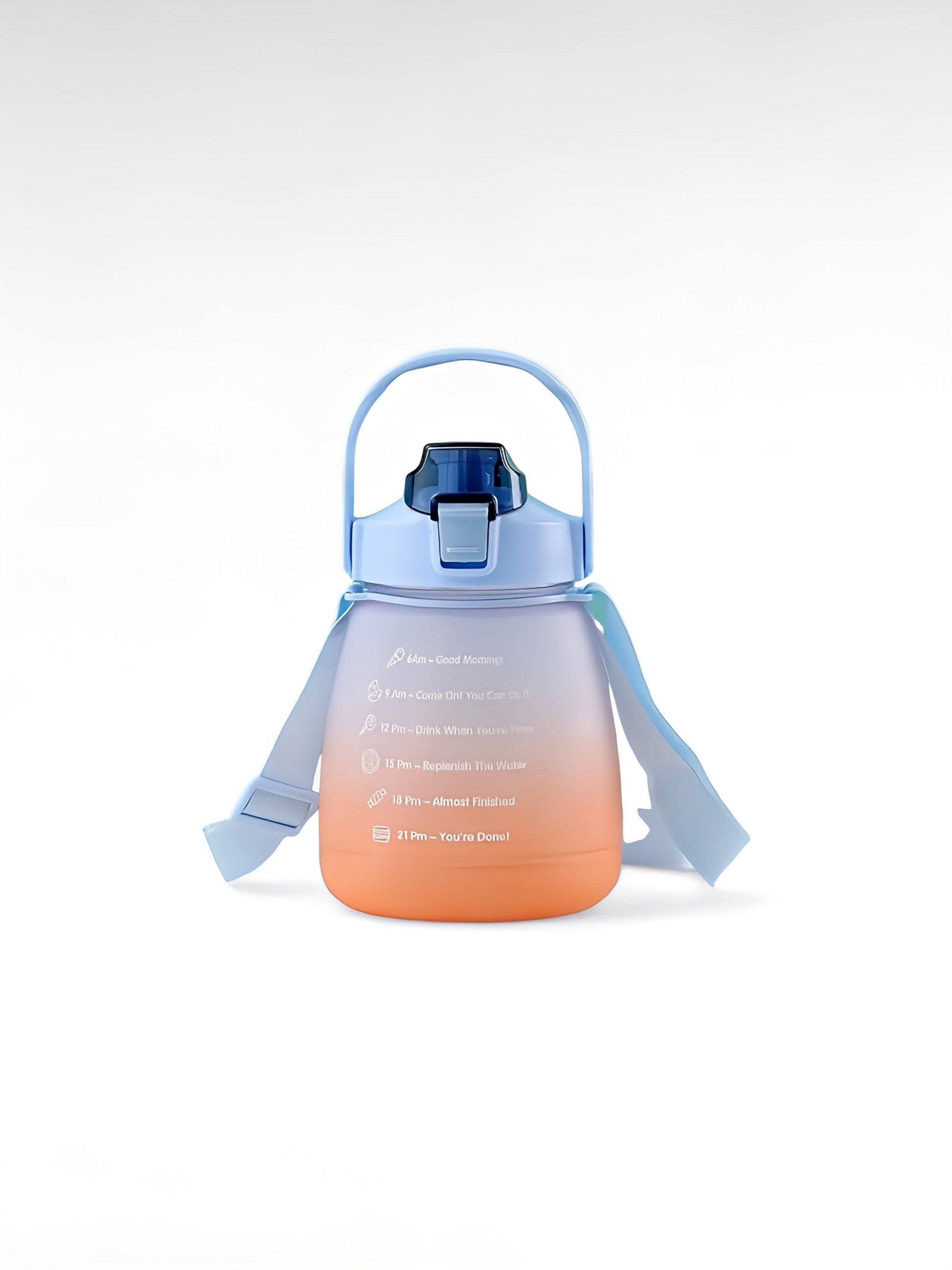 gourde graduée heure 1.3l bleu orange / 1300ml / plastique