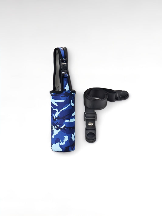 Porte gourde bandoulière camo bleu / 300-600ml / néoprène