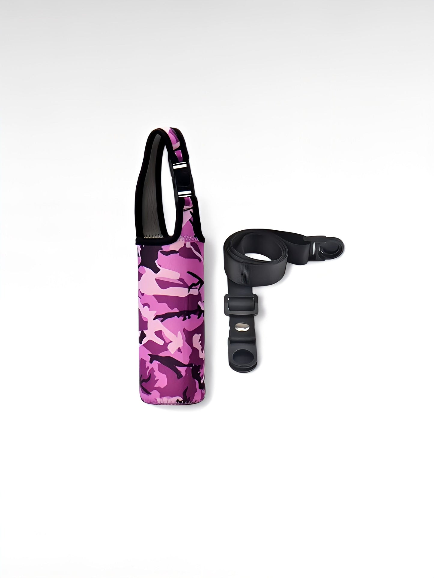 Porte gourde bandoulière camo rose / 300-600ml / néoprène