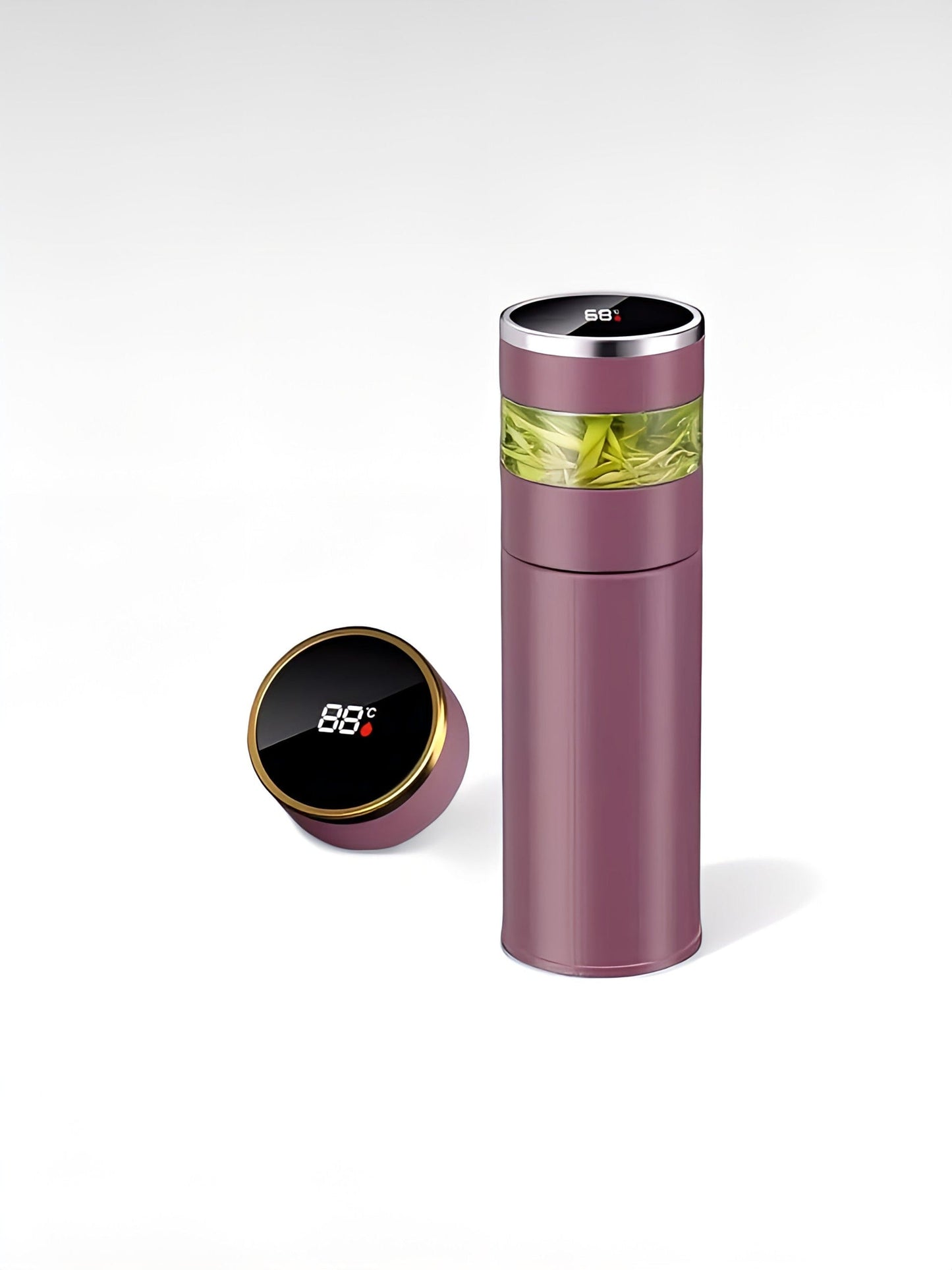 Thermos à thé affichage led rose / 450ml / verre / acier inoxydable